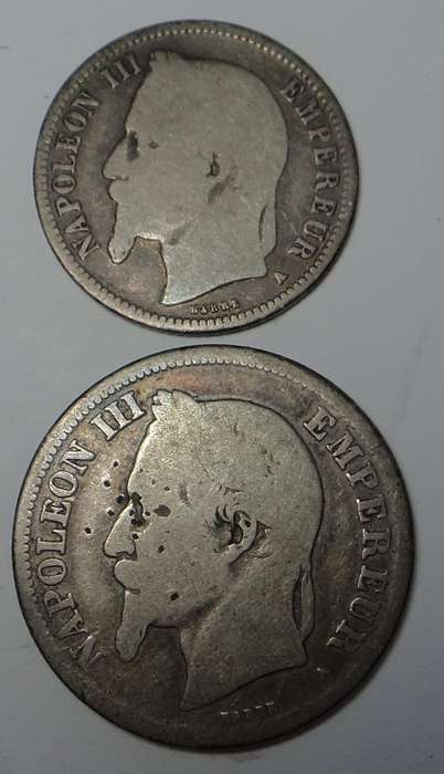 France: Napoleon III Silver Franc (1868) & 2-Francs (1869)