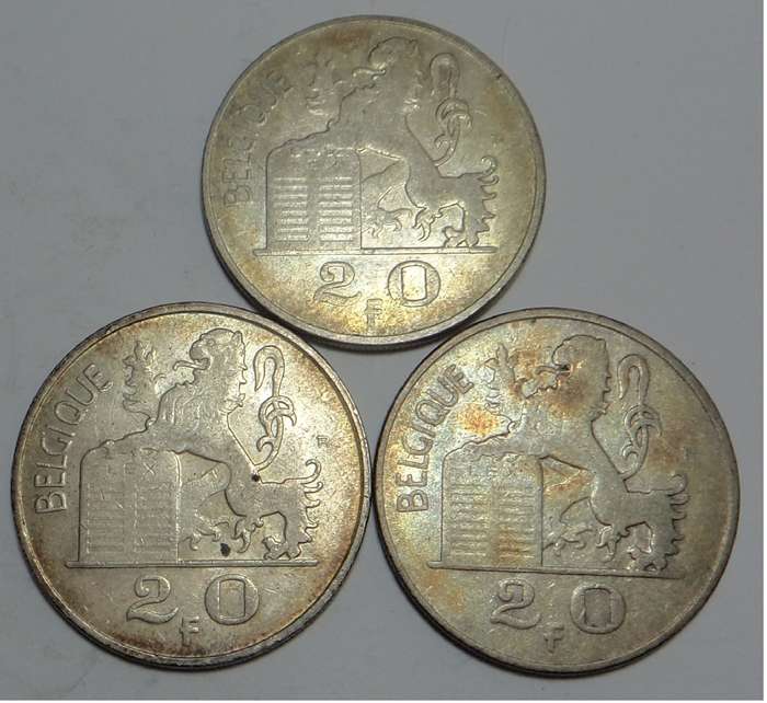 Belgium Silver Set (3 x 20 Franc of 1949)