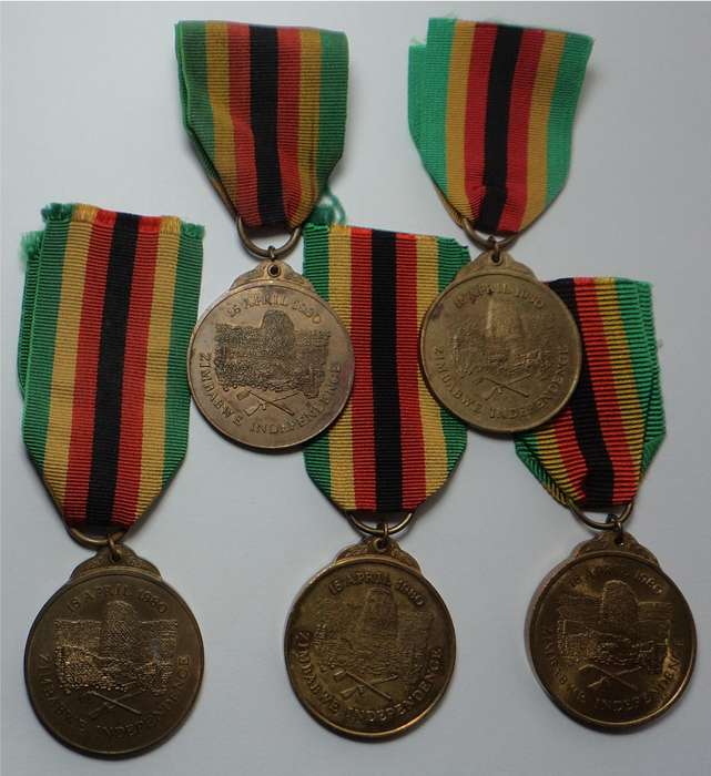 5 x Zimbabwe Independence Medals with Ribbons (2 lots available)