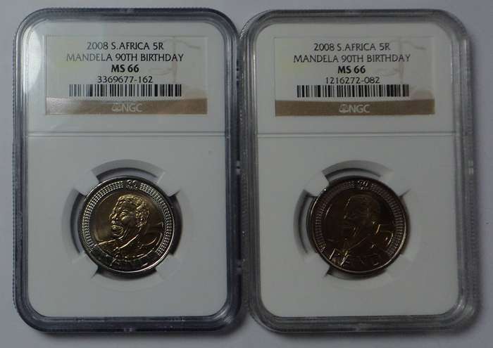 2 x 2008 R5s: Mandela 90th Birthday: NGC graded MS66