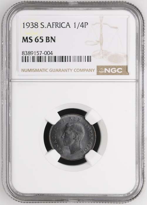 Union of SA: ¼ Penny 1938 NGC MS65 BN