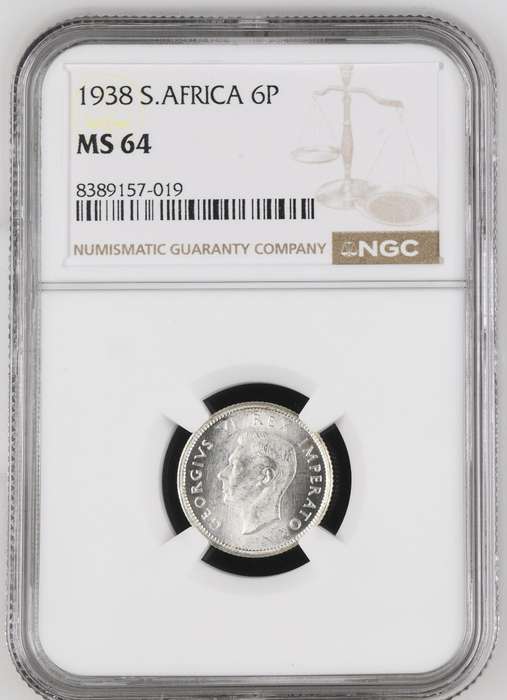 Union of SA: 6 Pence 1938 NGC MS64
