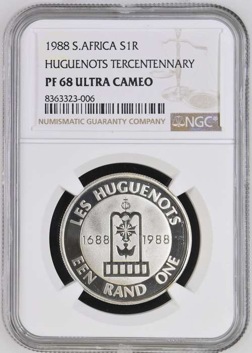 RSA Silver R1 1988 (Huguenots) NGC PF68 Ultra Cameo