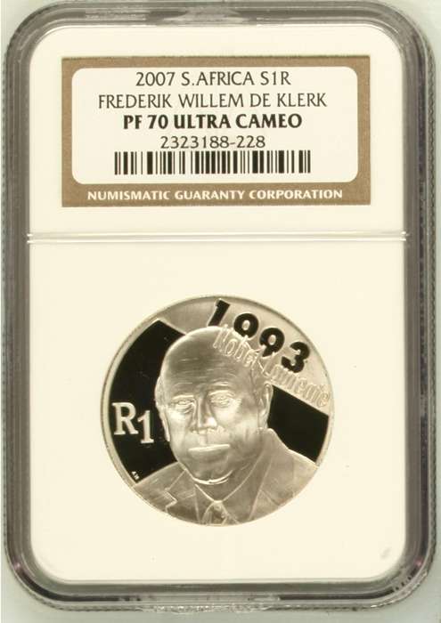 RSA Silver R1 2007 (De Klerk) NGC PF70 Ultra Cameo