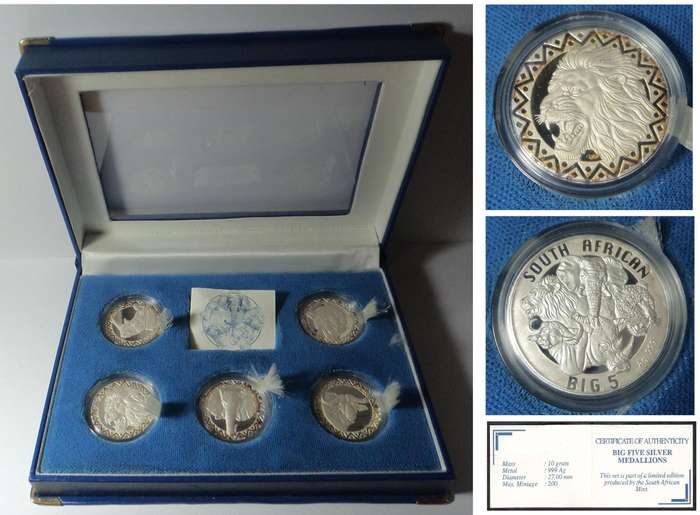 SA Mint Big Five .999 Silver Medallion Set