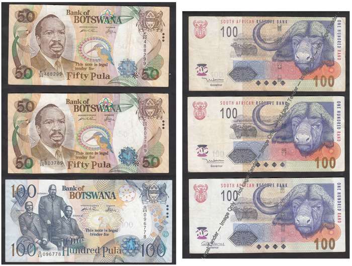 Collection of Six High-Denomination African Bank Notes (SA & Botswana)
