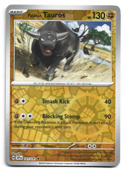 PALDEAN TAUROS -  REVERSE HOLO 101/191 POKEMON TCG SURGING SPARKS TRADING CARD