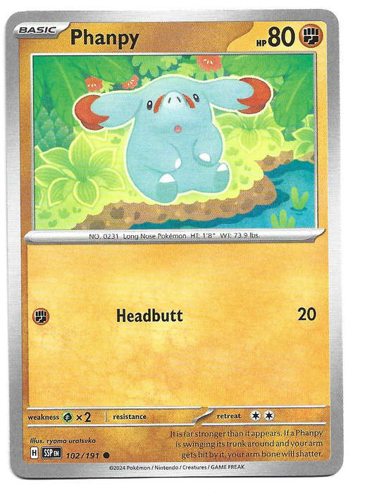 PHANPY -  COMMON  102/191 POKEMON TCG SURGING SPARKS TRADING CARD