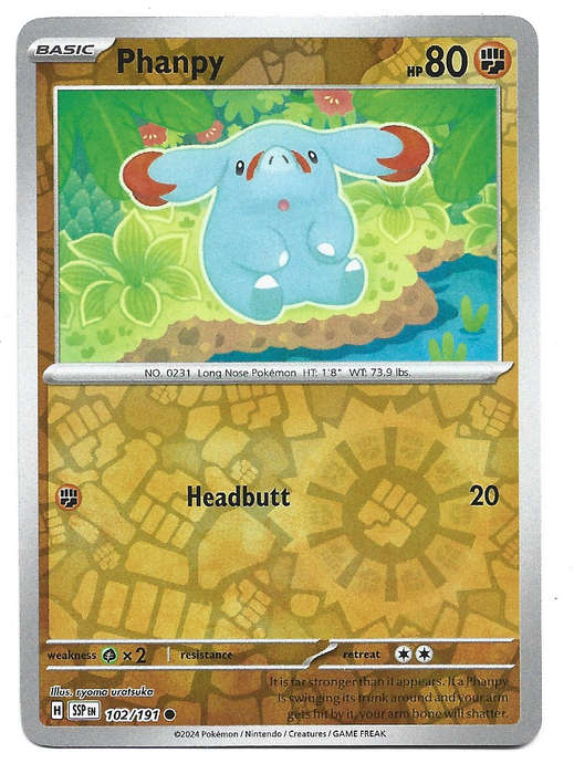 PHANPY -  REVERSE HOLO   102/191 POKEMON TCG SURGING SPARKS TRADING CARD