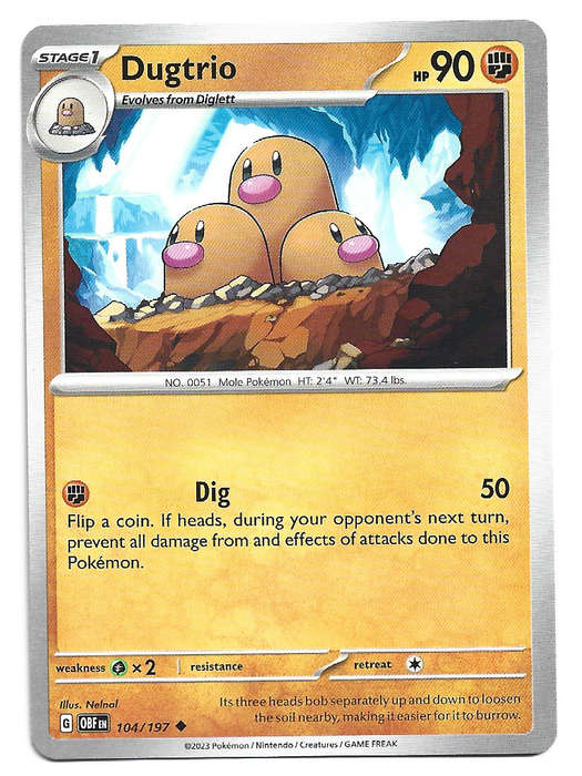 DUGTRIO - POKEMON TCG BSIDIAN FLAMES COMMON  104/197 TRADING CARD