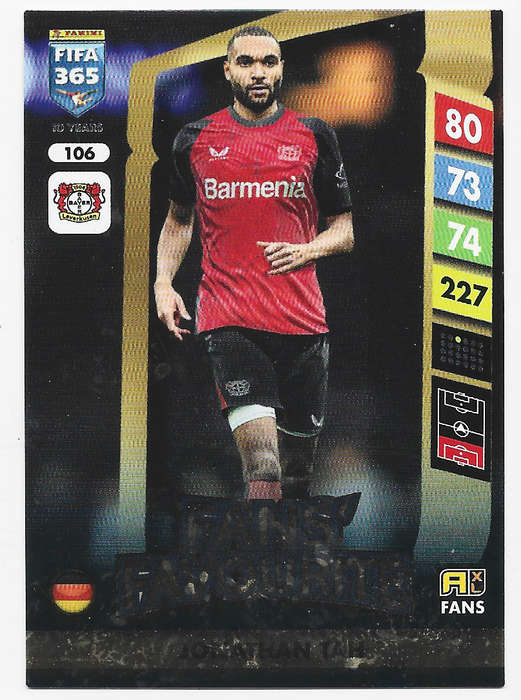 JONATHAN TAH - PANINI FIFA 365 COLLECTION 2025 - FOIL "FANS FAVOURITE" TRADING CARD 106