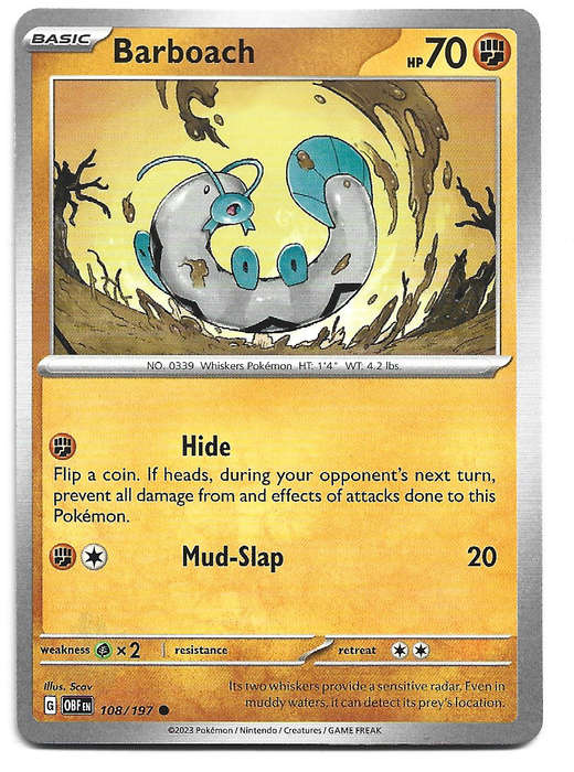 BARBOACH -   POKEMON TCG OBSIDIAN FLAMES COMMON 108/197 TRADING CARD