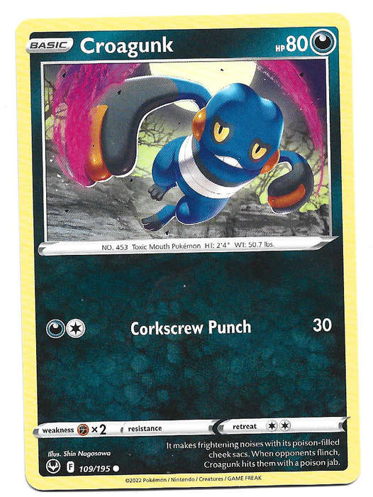 CROAGUNK - COMMON  109/195 POKEMON TCG SILVER TEMPEST TRADING CARD
