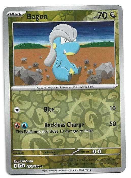 BAGON - REVERSE HOLO  112/159 POKEMON TCG JOURNEY TOGETHER TRADING CARD