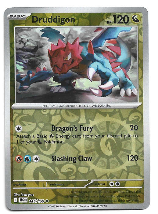 DRUDDIGON - REVERSE HOLO  115/159 POKEMON TCG JOURNEY TOGETHER TRADING CARD