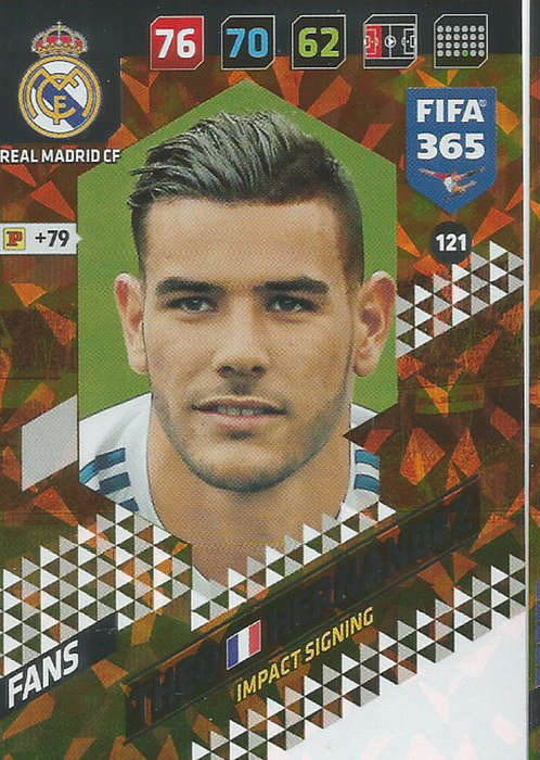 THEO HERNANDEZ - PANINI FIFA 365 COLLECTION 2018  - FOIL `IMPACT SIGNING` TRADING CARD 121