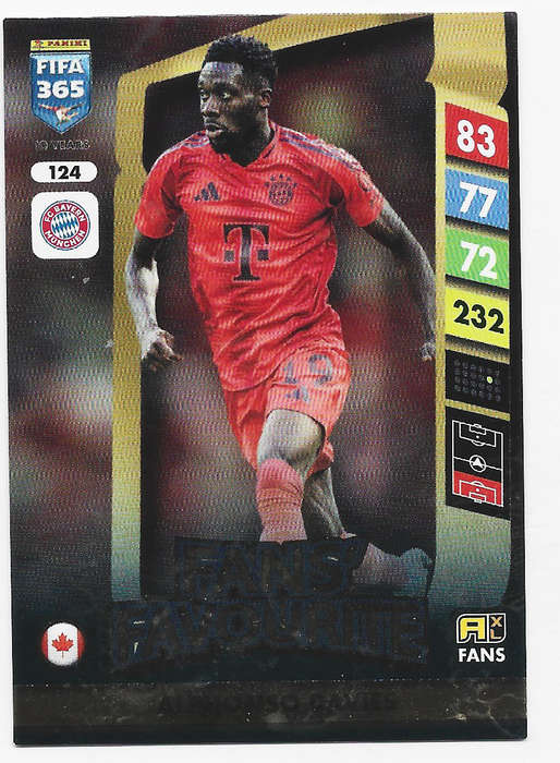 ALPHONSO DAVIES - PANINI FIFA 365 COLLECTION 2025 - FOIL "FANS FAVOURITE" TRADING CARD 124
