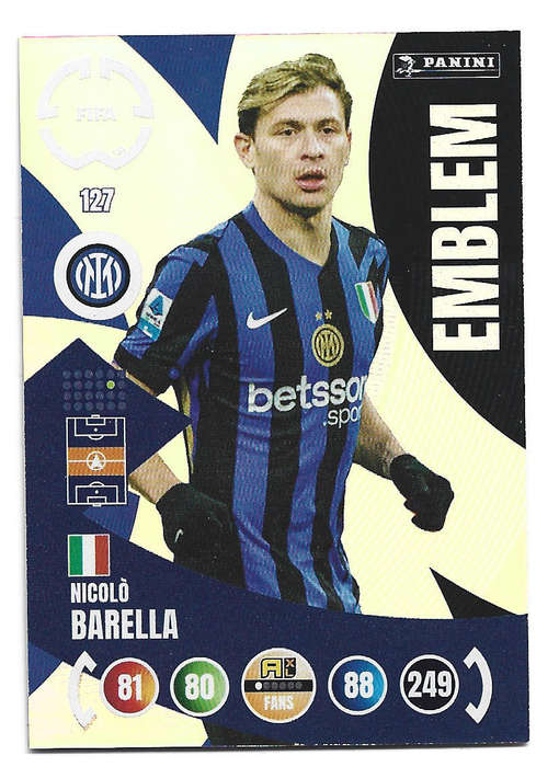 NICOLO BARELLA - PANINI CLUB WORLD CUP 2025 - FOIL EMBLEM TRADING CARD 127