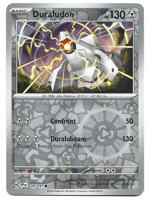 DURALUDON -  REVERSE HOLO  129/191 POKEMON TCG SURGING SPARKS TRADING CARD