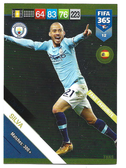 DAVID SILVA- PANINI FIFA 365 2019 COLLECTION - FOIL `FANS FAVOURITE` TRADING CARD 12