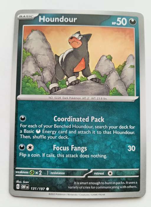 POKEMON CARD - HOUNDOUR  131/197 COMMON OBSIDIAN FLAMES 2023 - MINT