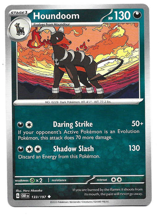 POKEMON CARD - HOUNDOOM  133/197 COMMON OBSIDIAN FLAMES 2023 - MINT