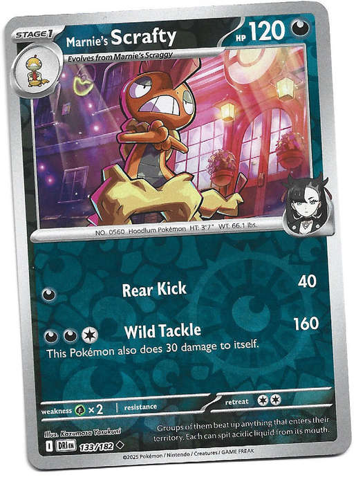 MARNIE's SCRAFTY - REVERSE HOLO  133/182  POKEMON TCG DESTINED RIVALS TRADING CARD