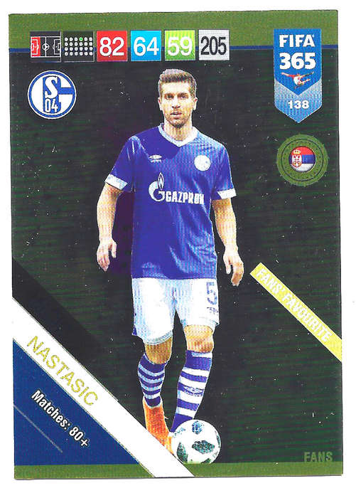 MATIJA NASTASIC - PANINI FIFA 365 2019 COLLECTION - FOIL `FANS FAVOURITE` TRADING CARD 138