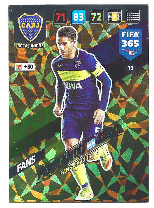 FERNANDO GAGO - PANINI `FIFA 365 2018` COLLECTION - FOIL `FANS FAVOURITE` TRADING CARD 13