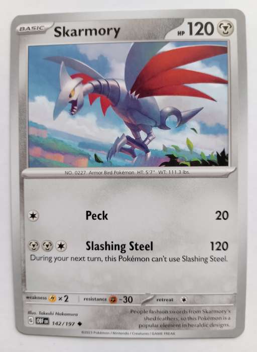 SKARMORY -  COMMON  142/197  POKEMON TCG OBSIDIAN FLAMES TRADING CARD