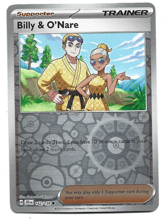 BILLY & O'NARE -  REVERSE HOLO 142/159 POKEMON TCG JOURNEY TOGETHER TRADING CARD