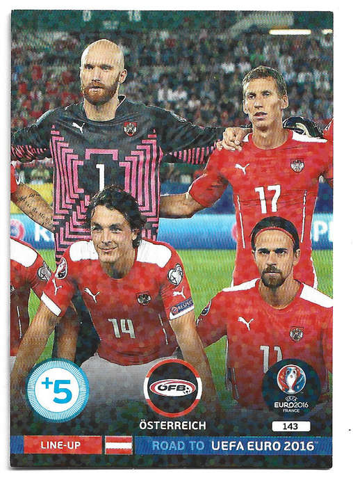AUSTRIA - PANINI Road to Euro 2016 Collection - TEAM "LINE UP" TRADING CARD 143