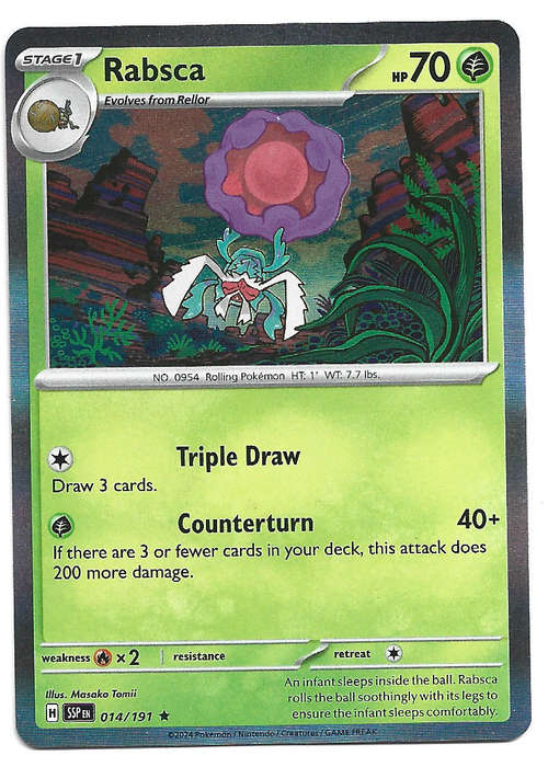 RABSCA -  HOLO RARE  14/191 POKEMON TCG SURGING SPARKS TRADING CARD