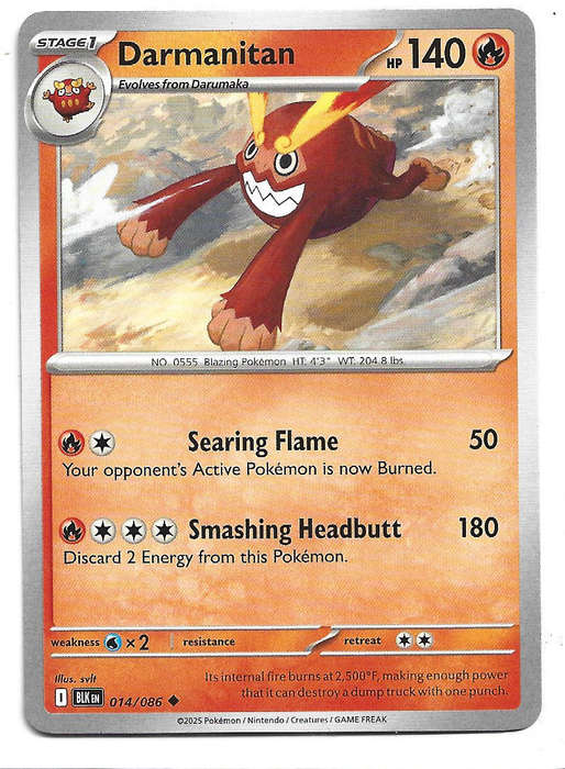 DARMANITAN -  UNCOMMON  14/86 POKEMON TCG BLACK BOLT TRADING CARD