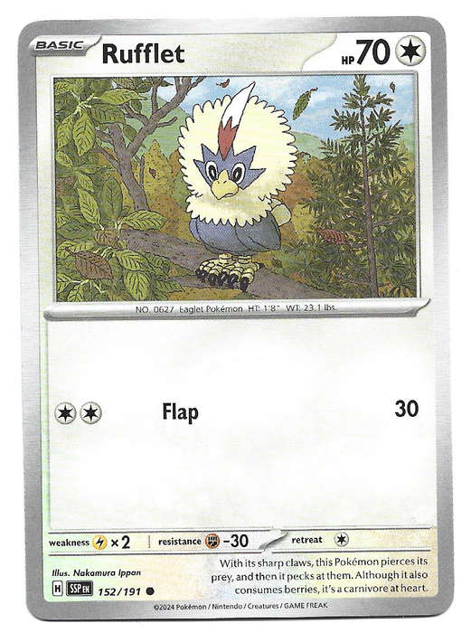 RUFFLET  - COMMON  152/191 POKEMON TCG SURGING SPARKS TRADING CARD