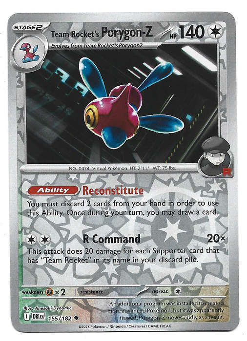 TEAM ROCKET's PORYGON Z - REVERSE HOLO  155/182  POKEMON TCG DESTINED RIVALS TRADING CARD