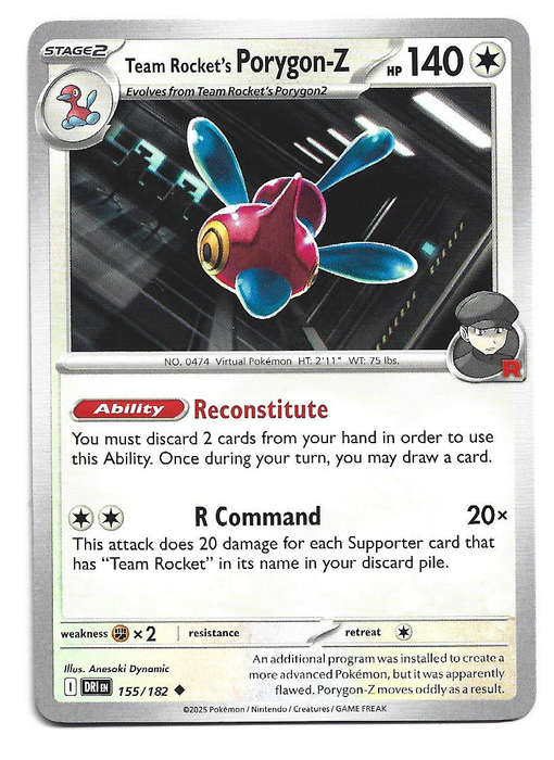 TEAM ROCKET's PORYGON Z - UNCOMMON  155/182  POKEMON TCG DESTINED RIVALS TRADING CARD