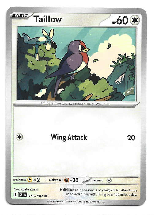 TAILLOW - COMMON  156/182  POKEMON TCG DESTINED RIVALS TRADING CARD