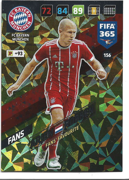 ARJEN ROBBEN - PANINI `FIFA 365 2018` COLLECTION - FOIL `FANS FAVOURITE` TRADING CARD 156