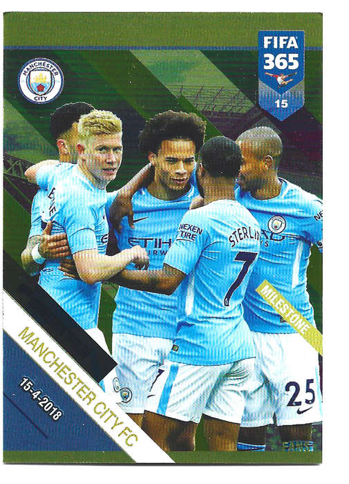 MANCHESTER CITY - PANINI FIFA 365 2019 COLLECTION - FOIL `FANS FAVOURITE` TRADING CARD 15