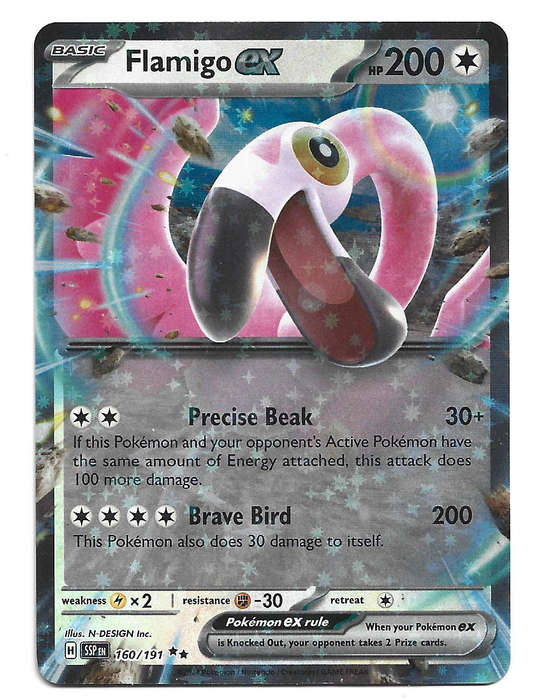 FLAMINGO EX  - HOLO D/RARE    160/191  POKEMON TCG SURGING SPARKS TRADING CARD