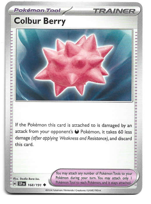 COLBUR BERRY -  UNCOMMON  168/191 POKEMON TCG SURGING SPARKS TRADING CARD