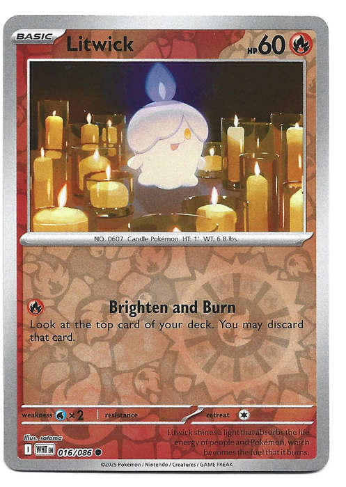 LITWICK - REVERSE HOLO  16/86 POKEMON TCG WHITE FLARE TRADING CARD