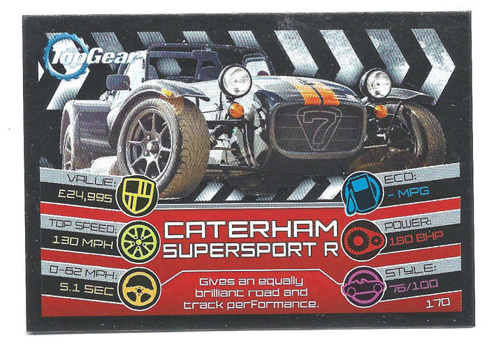 CATERHAM SUPERSPORT - TOPPS BBC TOP GEAR `TURBO ATTAX 2014/15 - RARE FOIL TRADING CARD 170