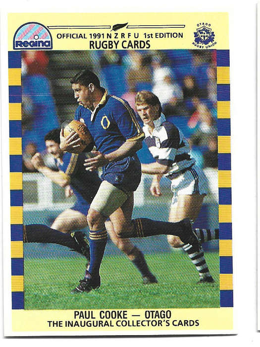 PAUL COOKE (Otago) - 1991 NEW ZEALAND RUGBY (REGINA) - `TRADING CARD 185