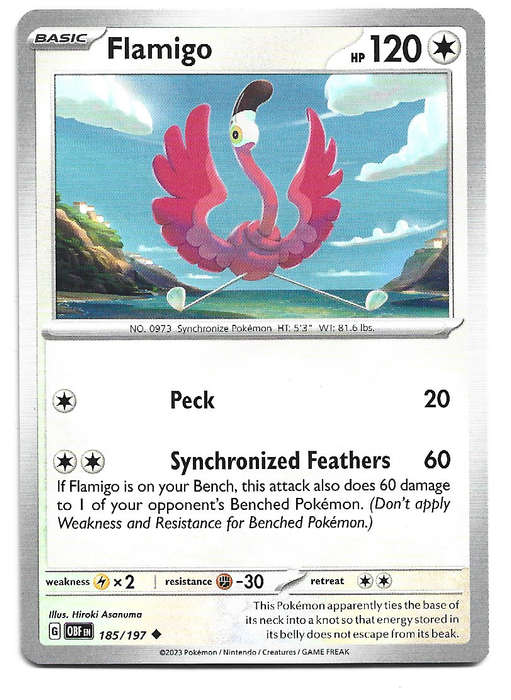 FLAMIGO -   POKEMON TCG OBSIDIAN FLAMES COMMON  185/197 TRADING CARD