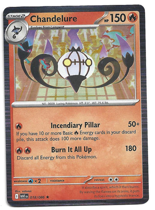 CHANDELURE - HOLO RARE  18/86 POKEMON TCG WHITE FLARE TRADING CARD