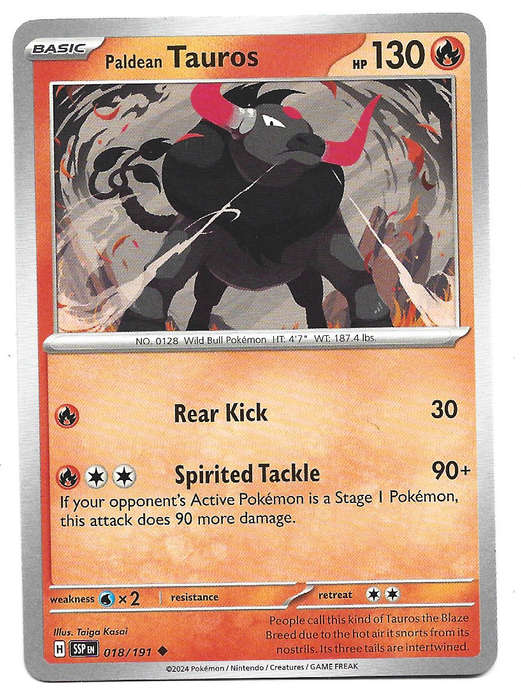 PALDEAN TAUROS  - COMMON  18/191 POKEMON TCG SURGING SPARKS TRADING CARD