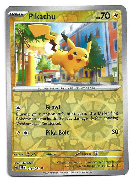 PIKACHU -  REVERSE HOLO  18/91 POKEMON TCG PALDEAN FATES  TRADING CARD