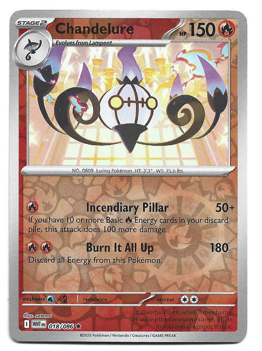 CHANDELURE - REVERSE HOLO 18/86 POKEMON TCG WHITE FLARE TRADING CARD